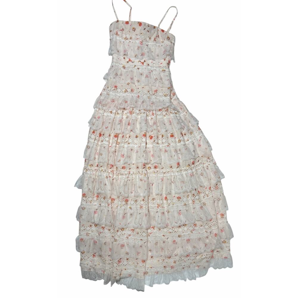 Anne Louise Boutique Maxi Dress Lovette Pink & Cream Floral Lace Tiered - Picture 12 of 12